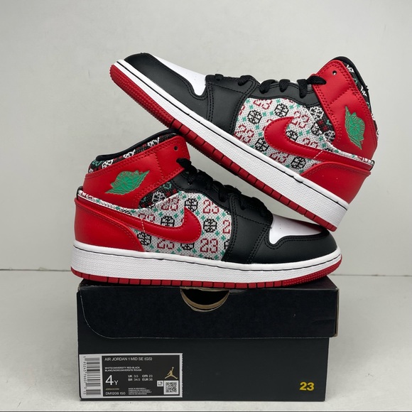 Nike Air Jordan 1 Retro Mid SE GS “Ugly Christmas Sweater” NEW 2021